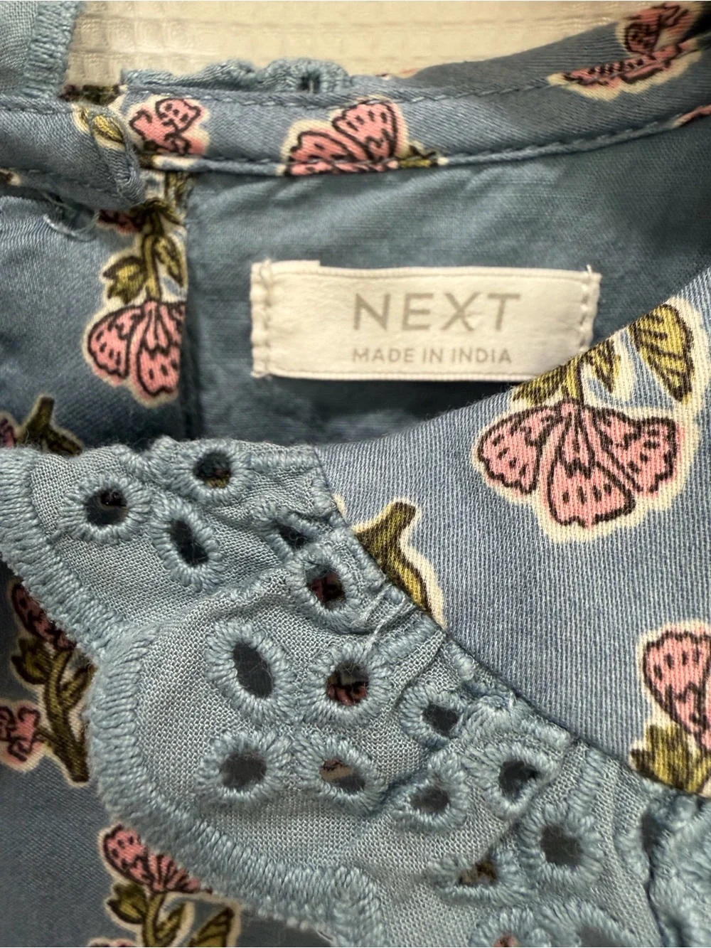 NEXT Girls' Blue Floral Smocked Long-Sleeve Dress